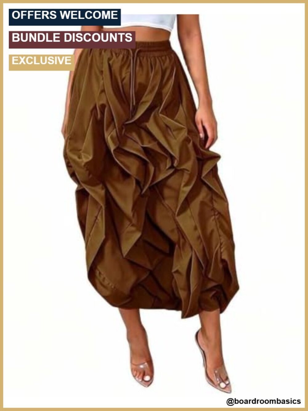 Pleated Cargo Maxi Skirt High Rise A-Line Full Skirt with Pockets